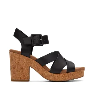 Ava Plateau-Sandalette aus schwarzem Leder