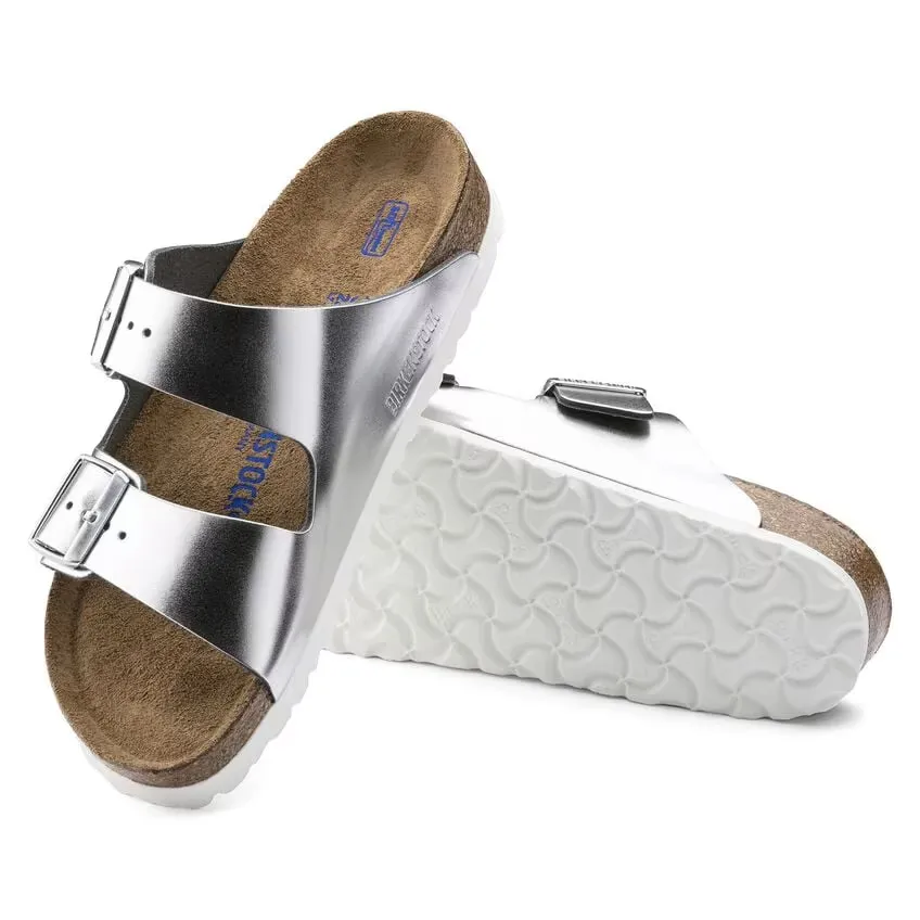Birkenstock Arizona 1005960 Sandalen Damen Größe 9-9,5 Metallik Silber Leder FZP338