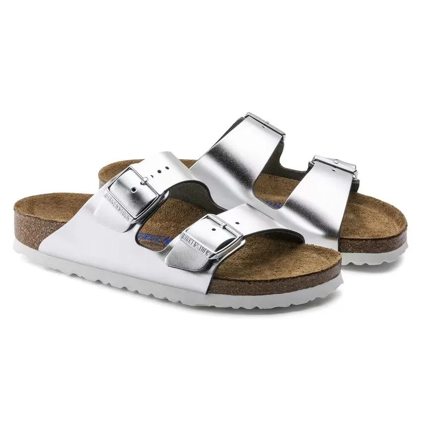 Birkenstock Arizona 1005960 Sandalen Damen Größe 9-9,5 Metallik Silber Leder FZP338
