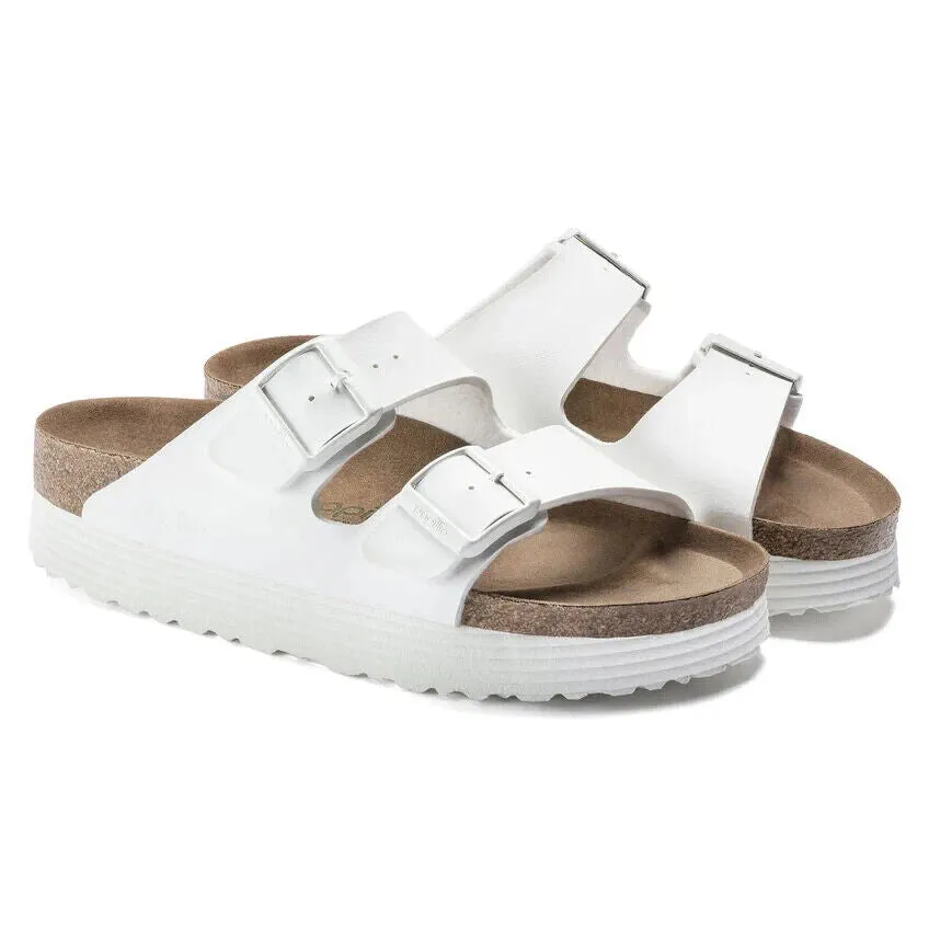 Birkenstock Arizona 1018581 Schlupfsandalen Damen Weiß Rillen-Plattform NR9231