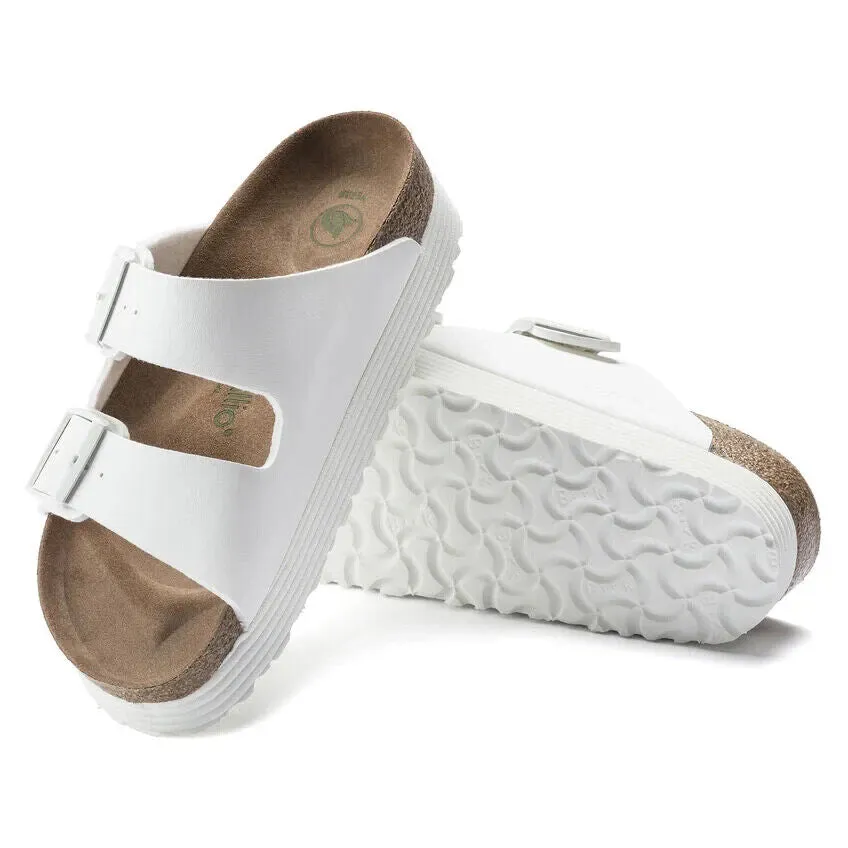 Birkenstock Arizona 1018581 Schlupfsandalen Damen Weiß Rillen-Plattform NR9231