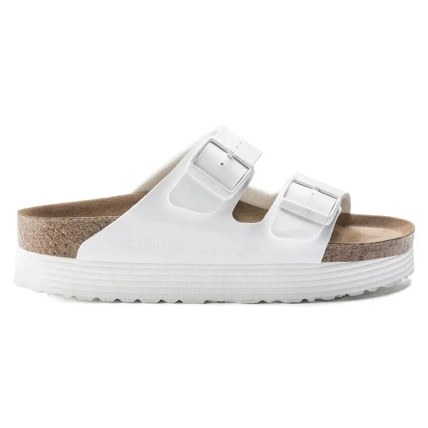 Birkenstock Arizona 1018581 Schlupfsandalen Damen Weiß Rillen-Plattform NR9231