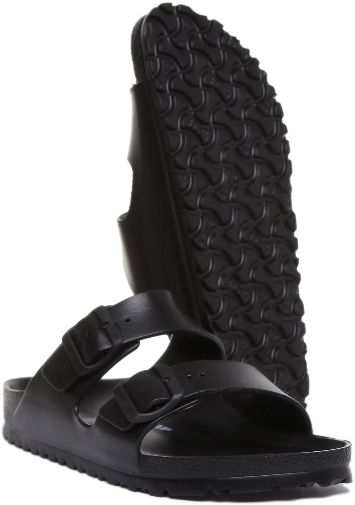 Birkenstock Arizona Eva in Schwarz | Schmal geschnittene Sandalen Birkenstock