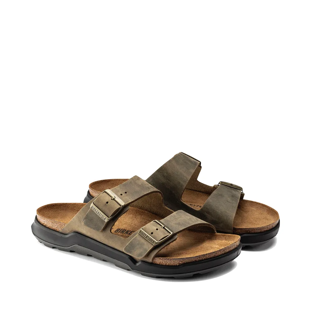 Birkenstock Herren Arizona Robustes Leder-Slide-Sandale in Verblasstem Khaki