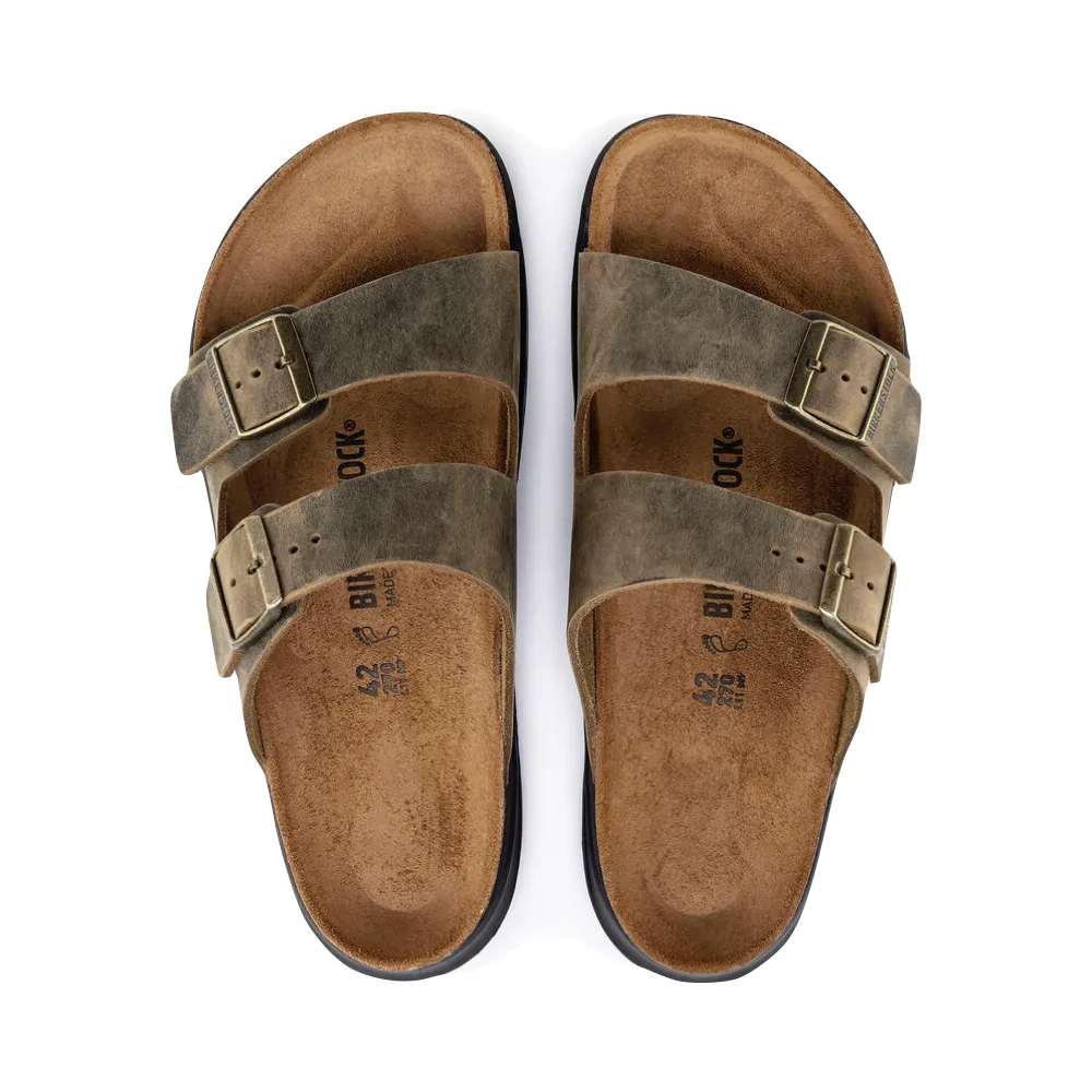 Birkenstock Herren Arizona Robustes Leder-Slide-Sandale in Verblasstem Khaki
