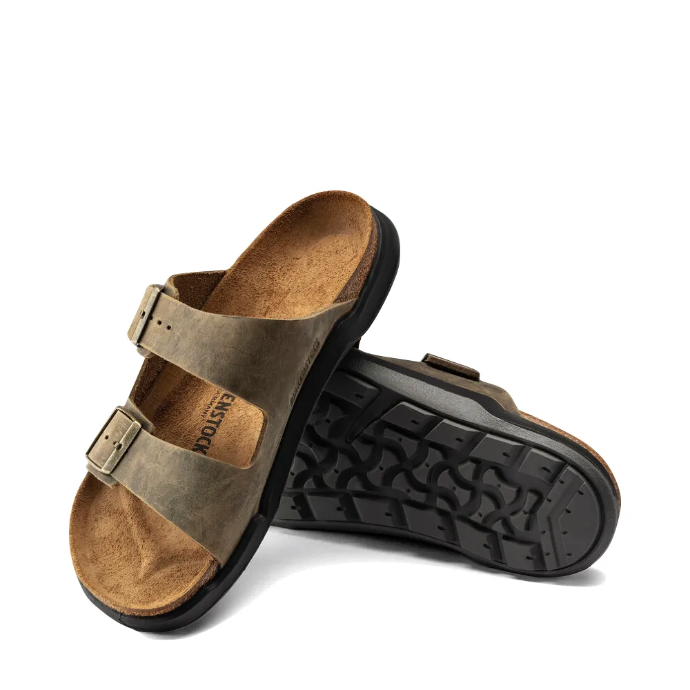 Birkenstock Herren Arizona Robustes Leder-Slide-Sandale in Verblasstem Khaki