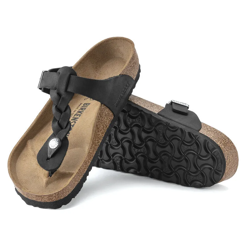 Birkenstock Sandalen Gizeh Geflochtenes Schwarz Geöltes Leder