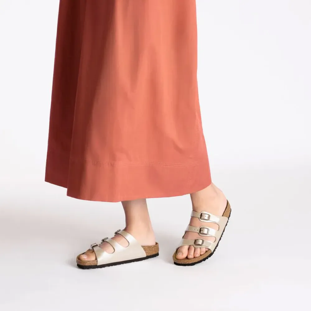 Birkenstock Damen Florida Birko-Flor Sandale in Anmutigem Perlenweiß