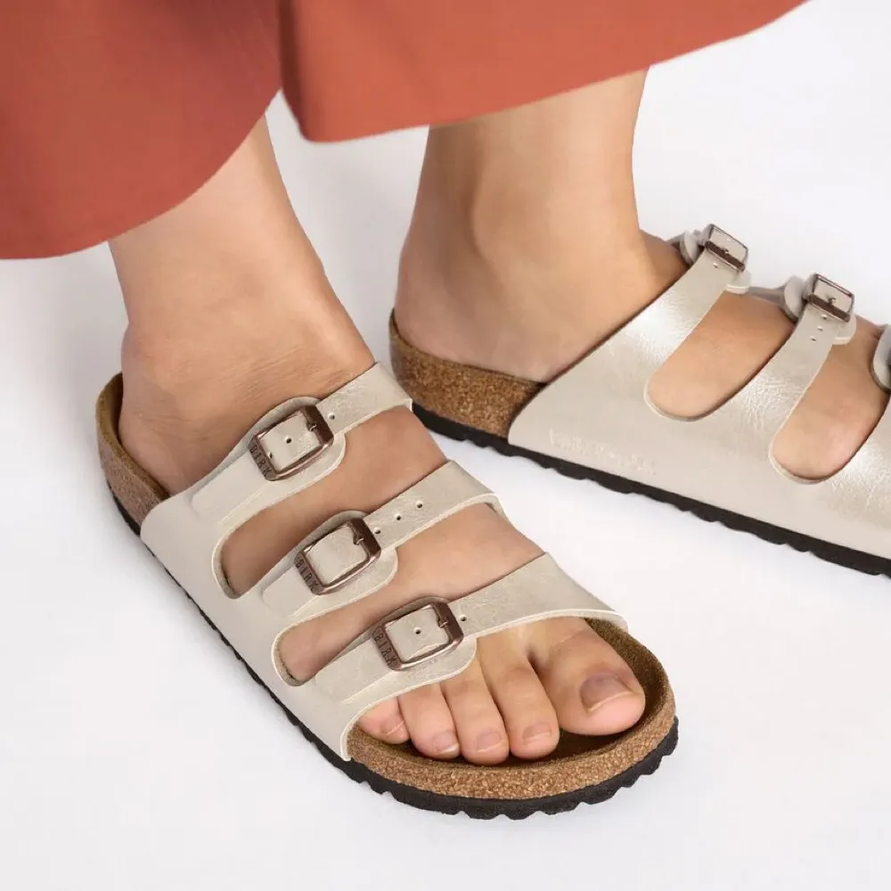 Birkenstock Damen Florida Birko-Flor Sandale in Anmutigem Perlenweiß