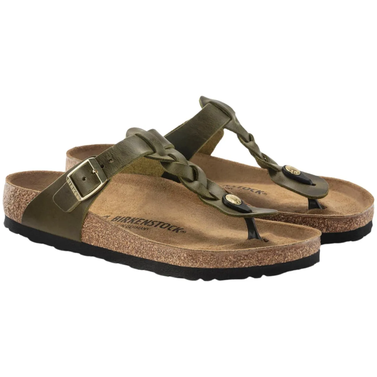Birkenstock Damen Gizeh Geflochtenes Olivgrün Geöltes Leder