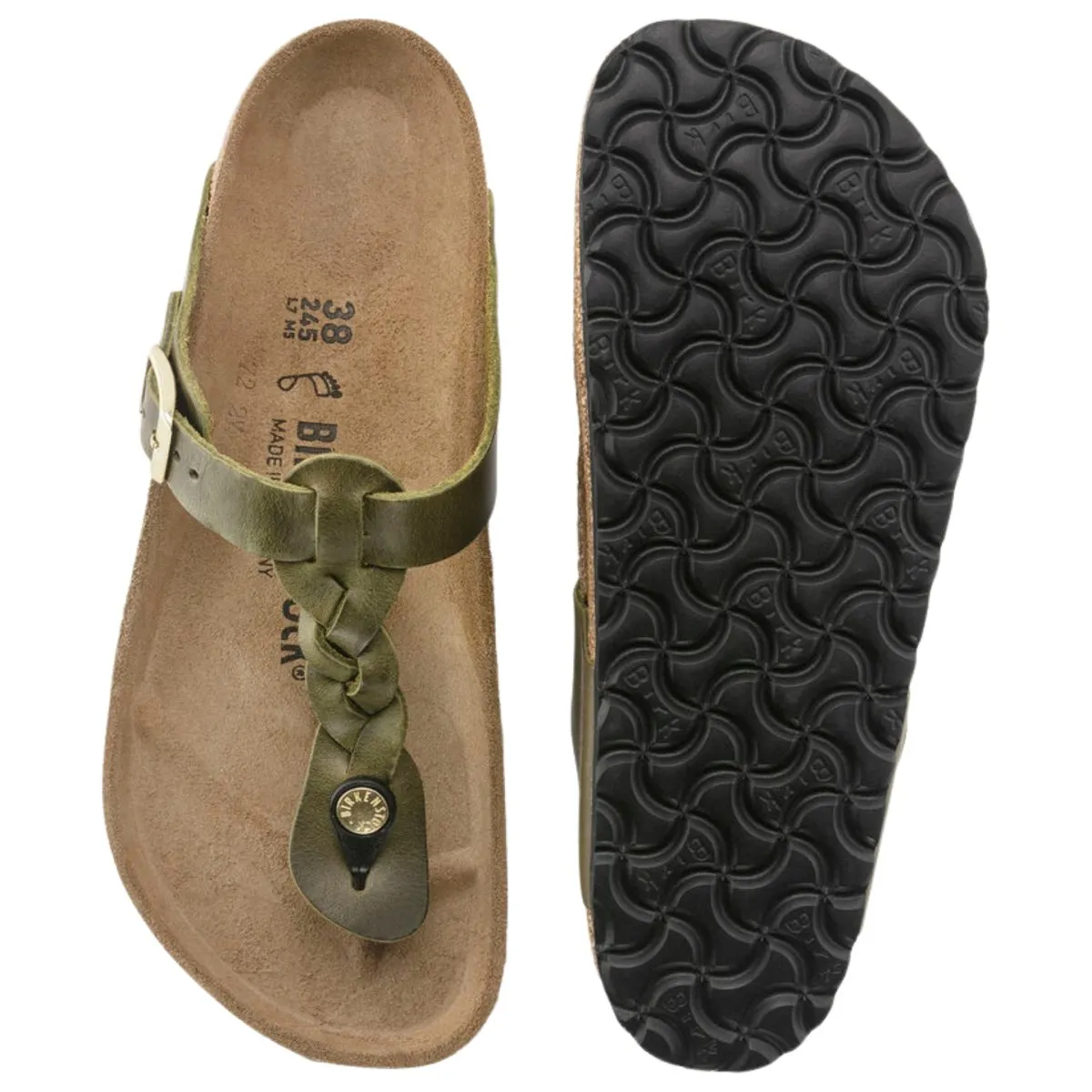 Birkenstock Damen Gizeh Geflochtenes Olivgrün Geöltes Leder