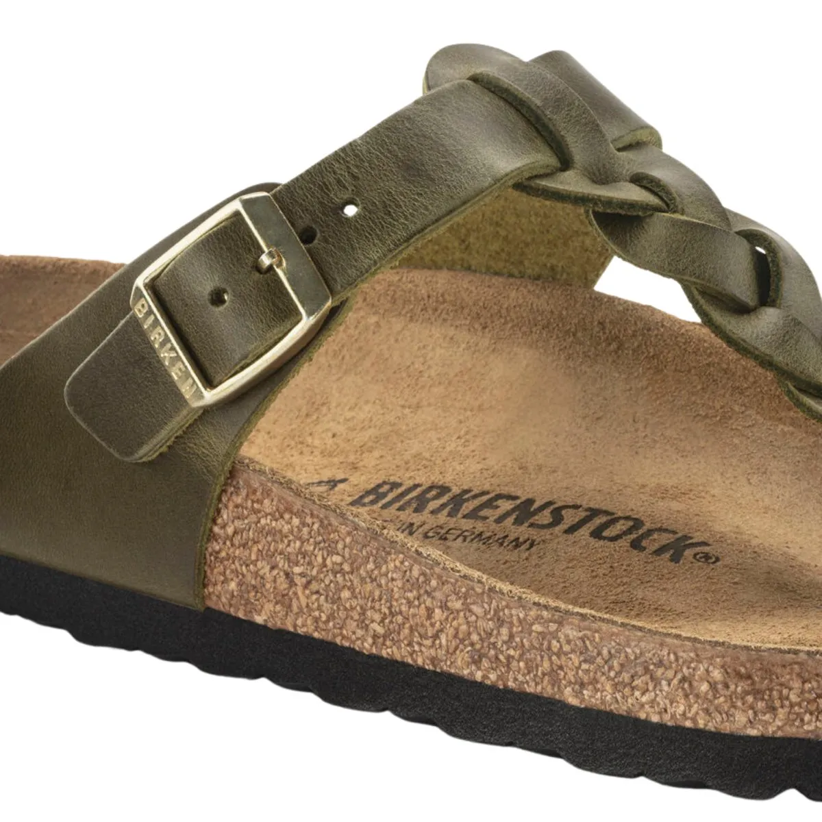 Birkenstock Damen Gizeh Geflochtenes Olivgrün Geöltes Leder