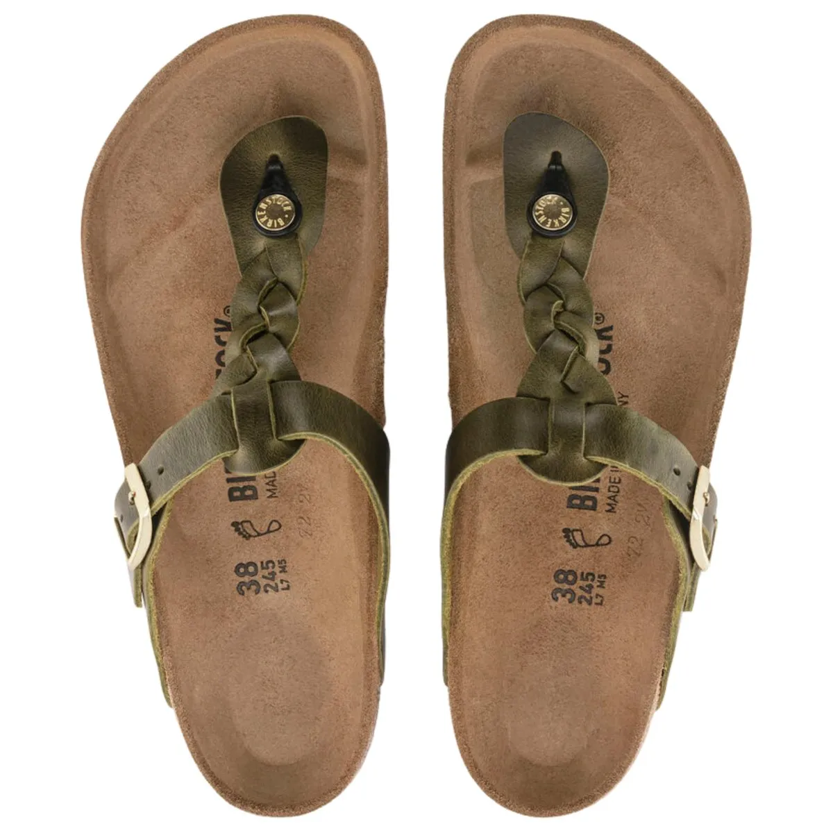 Birkenstock Damen Gizeh Geflochtenes Olivgrün Geöltes Leder