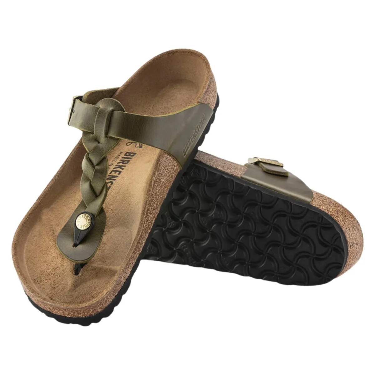 Birkenstock Damen Gizeh Geflochtenes Olivgrün Geöltes Leder