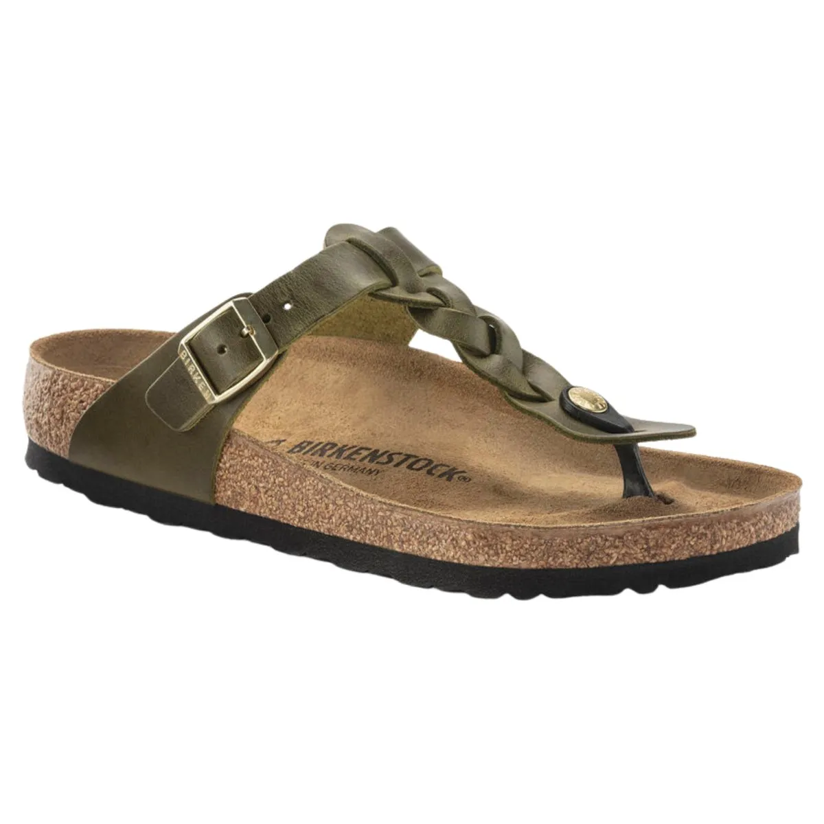 Birkenstock Damen Gizeh Geflochtenes Olivgrün Geöltes Leder