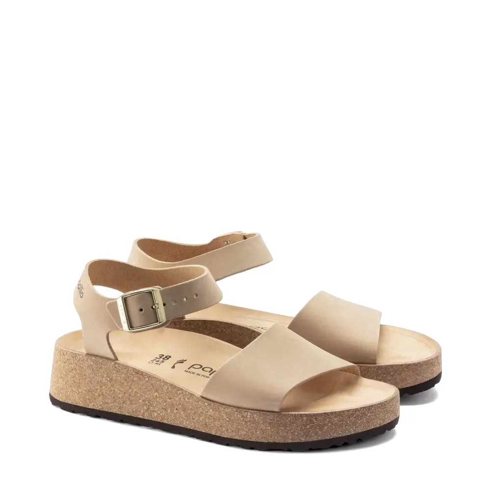Birkenstock Damen Glenda Plateau-Sandale aus Nubukleder in Sandburg-Beige