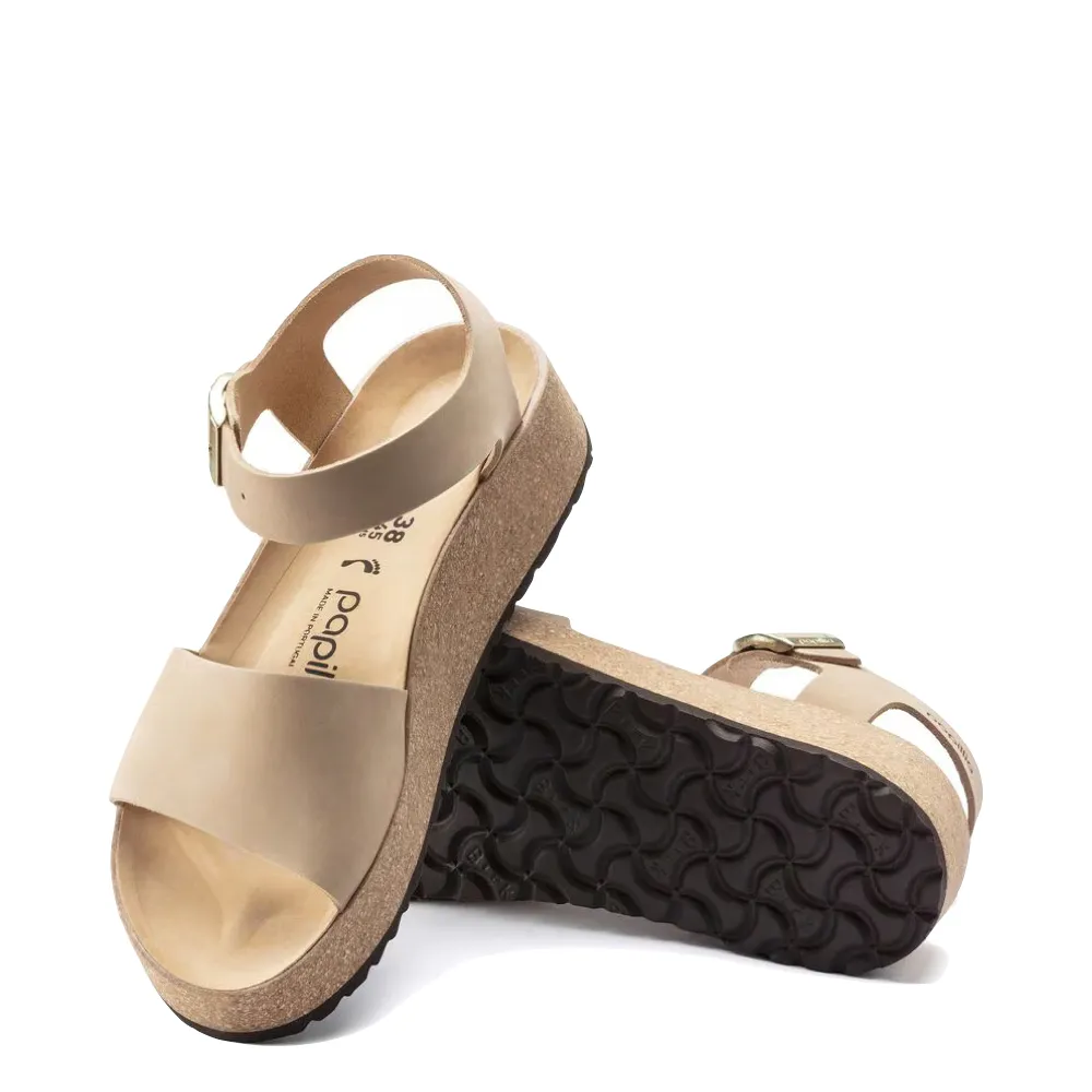 Birkenstock Damen Glenda Plateau-Sandale aus Nubukleder in Sandburg-Beige