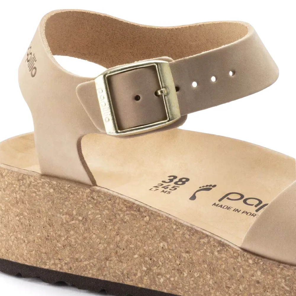 Birkenstock Damen Glenda Plateau-Sandale aus Nubukleder in Sandburg-Beige