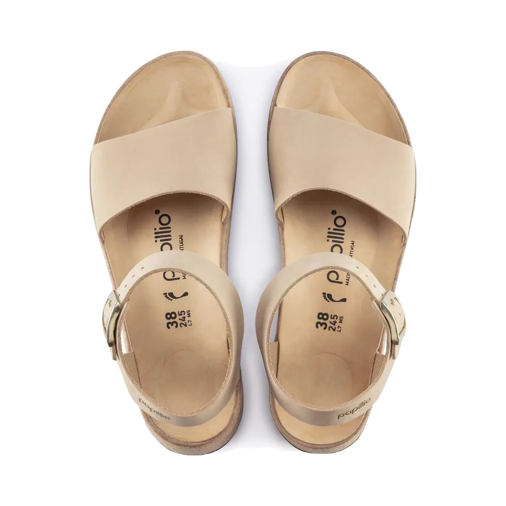 Birkenstock Damen Glenda Plateau-Sandale aus Nubukleder in Sandburg-Beige
