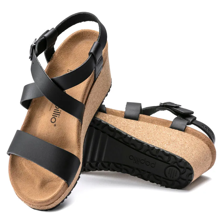 Birkenstock Damen Sibyl Keilabsatz-Sandalette aus glattem Leder in Schwarz