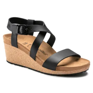 Birkenstock Damen Sibyl Keilabsatz-Sandalette aus glattem Leder in Schwarz