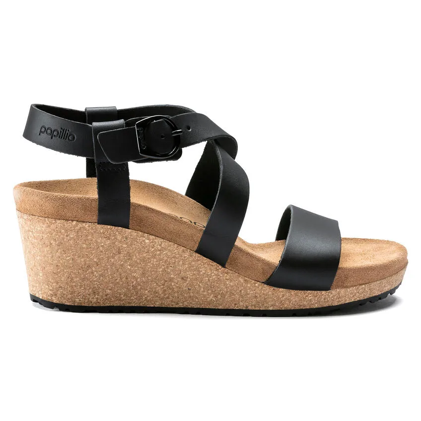 Birkenstock Damen Sibyl Keilabsatz-Sandalette aus glattem Leder in Schwarz