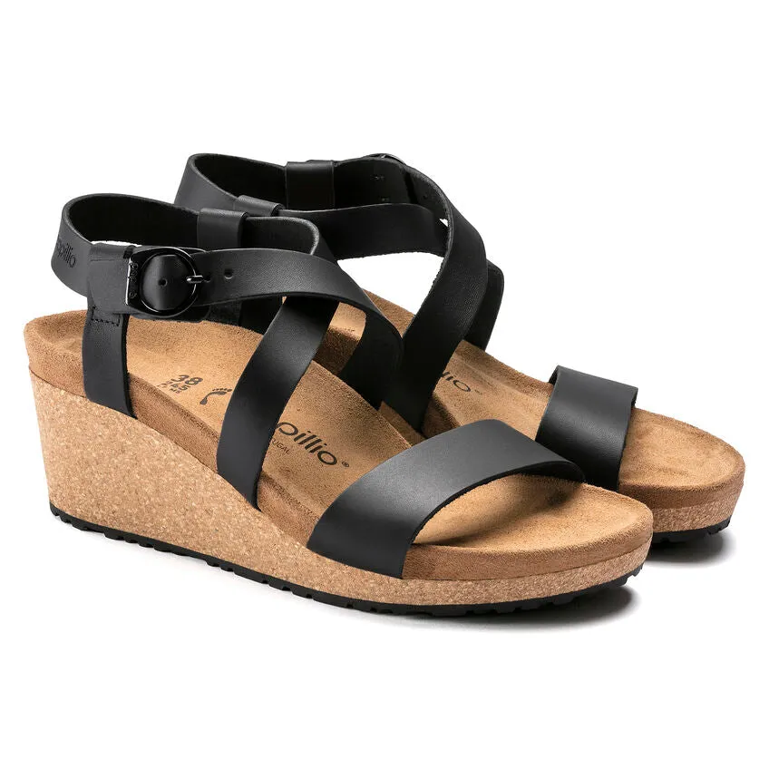 Birkenstock Damen Sibyl Keilabsatz-Sandalette aus glattem Leder in Schwarz