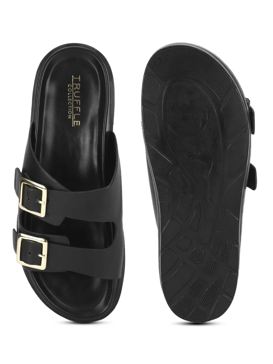 Schwarze PU-Seitenverschluss-Sandalen