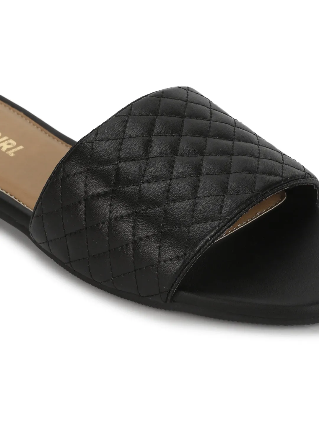 Schwarze Stepp-PU-Slipper Flache Sandalen