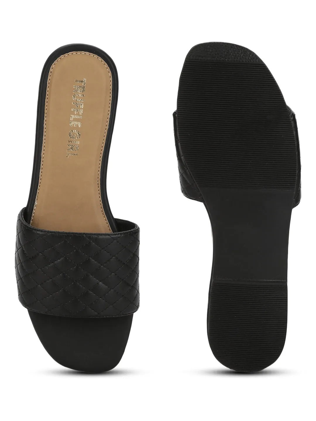 Schwarze Stepp-PU-Slipper Flache Sandalen