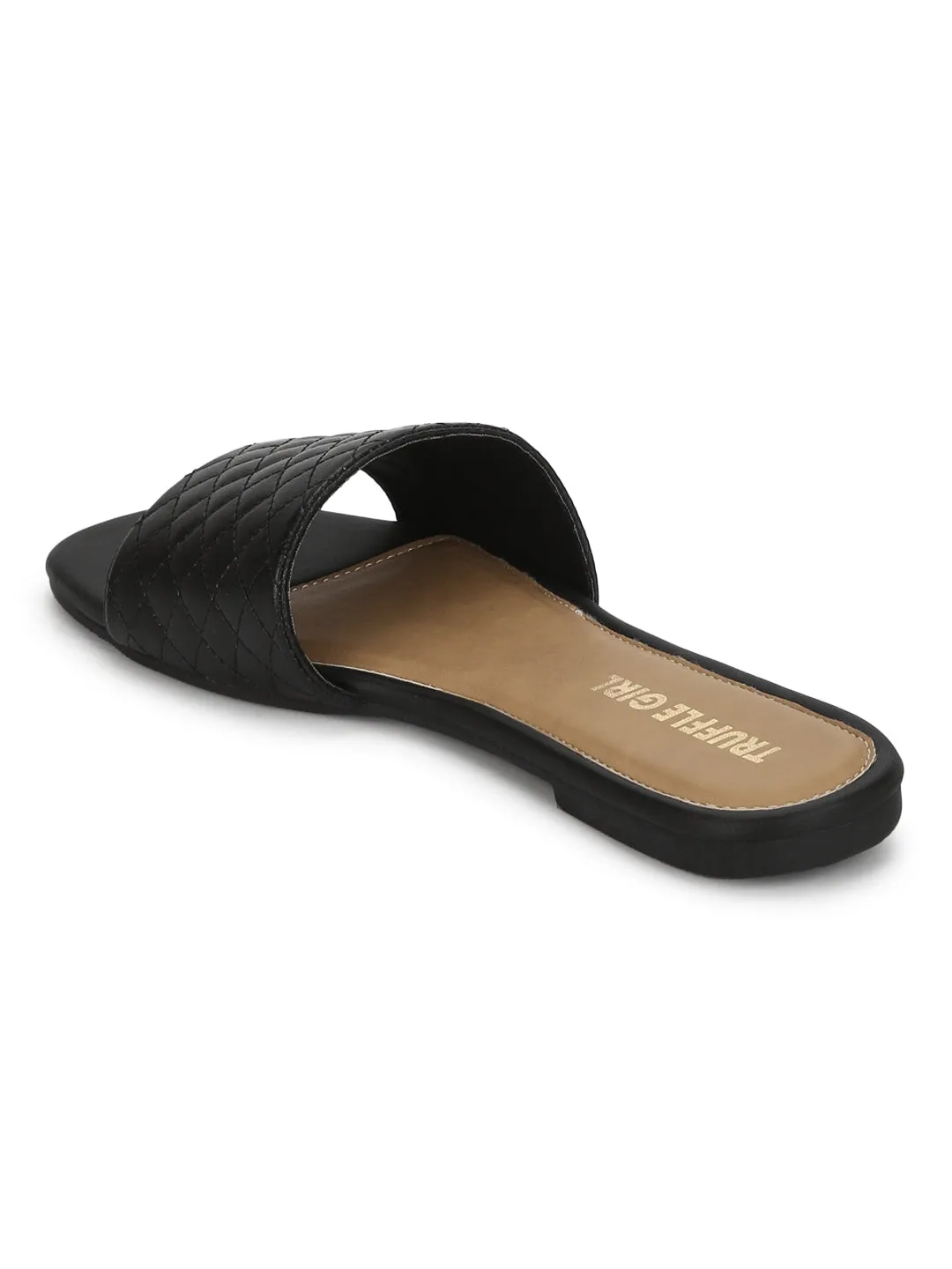 Schwarze Stepp-PU-Slipper Flache Sandalen