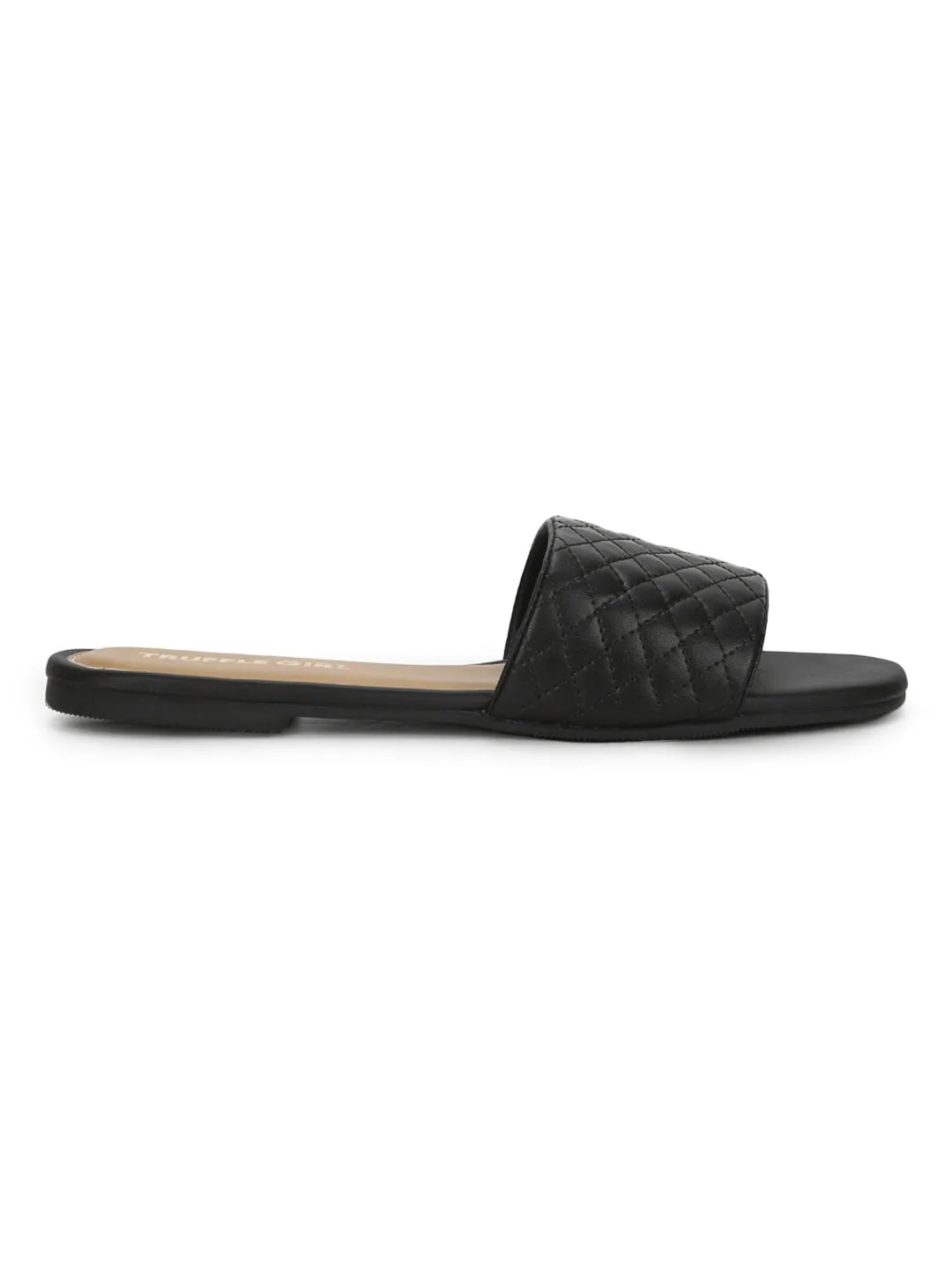 Schwarze Stepp-PU-Slipper Flache Sandalen