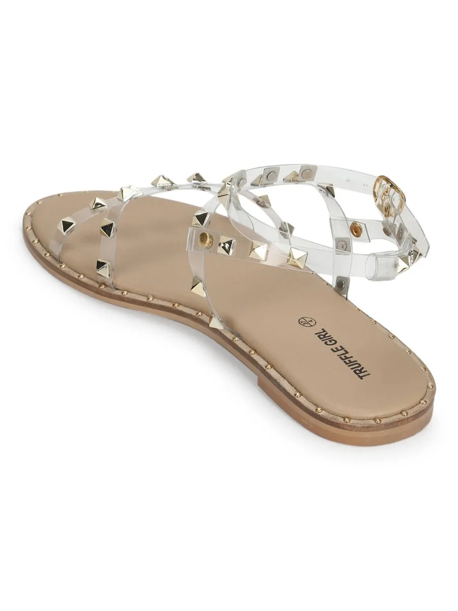Klare PU-Sandalen mit Nieten