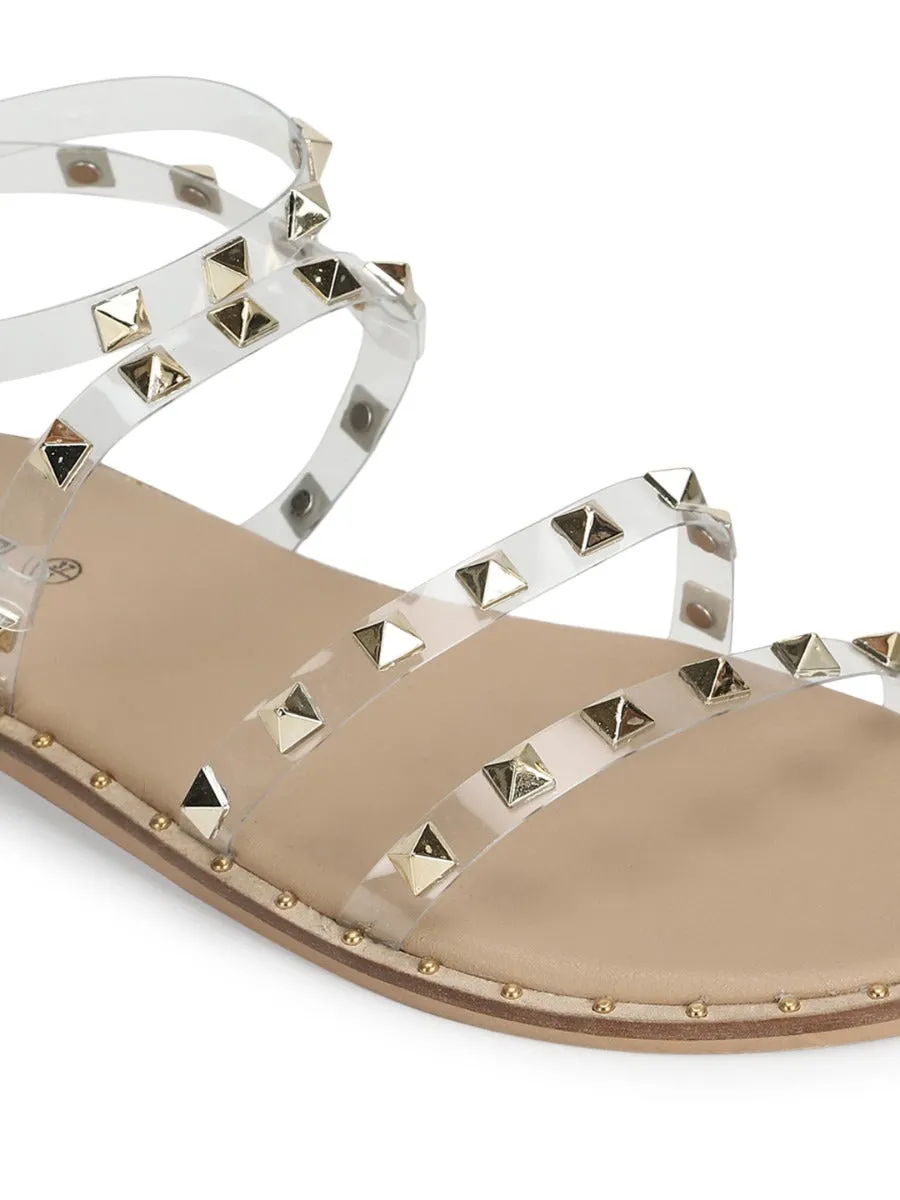 Klare PU-Sandalen mit Nieten