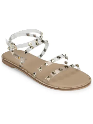 Klare PU-Sandalen mit Nieten