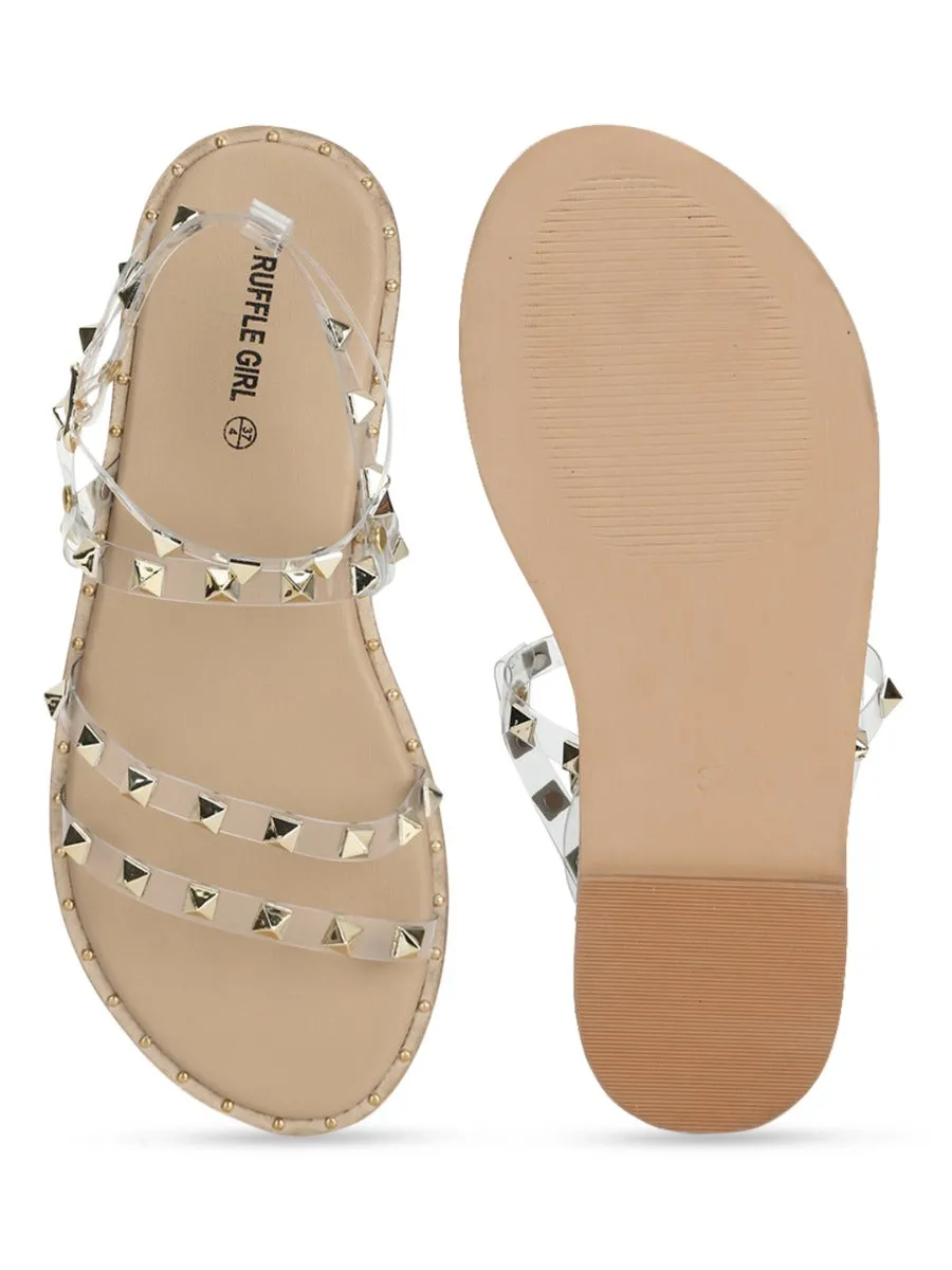 Klare PU-Sandalen mit Nieten