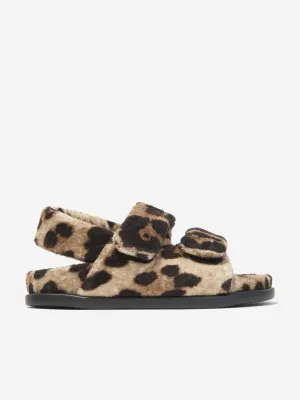 Dolce & Gabbana Mädchen Leopardenmuster Flauschige Sandalen in Beige