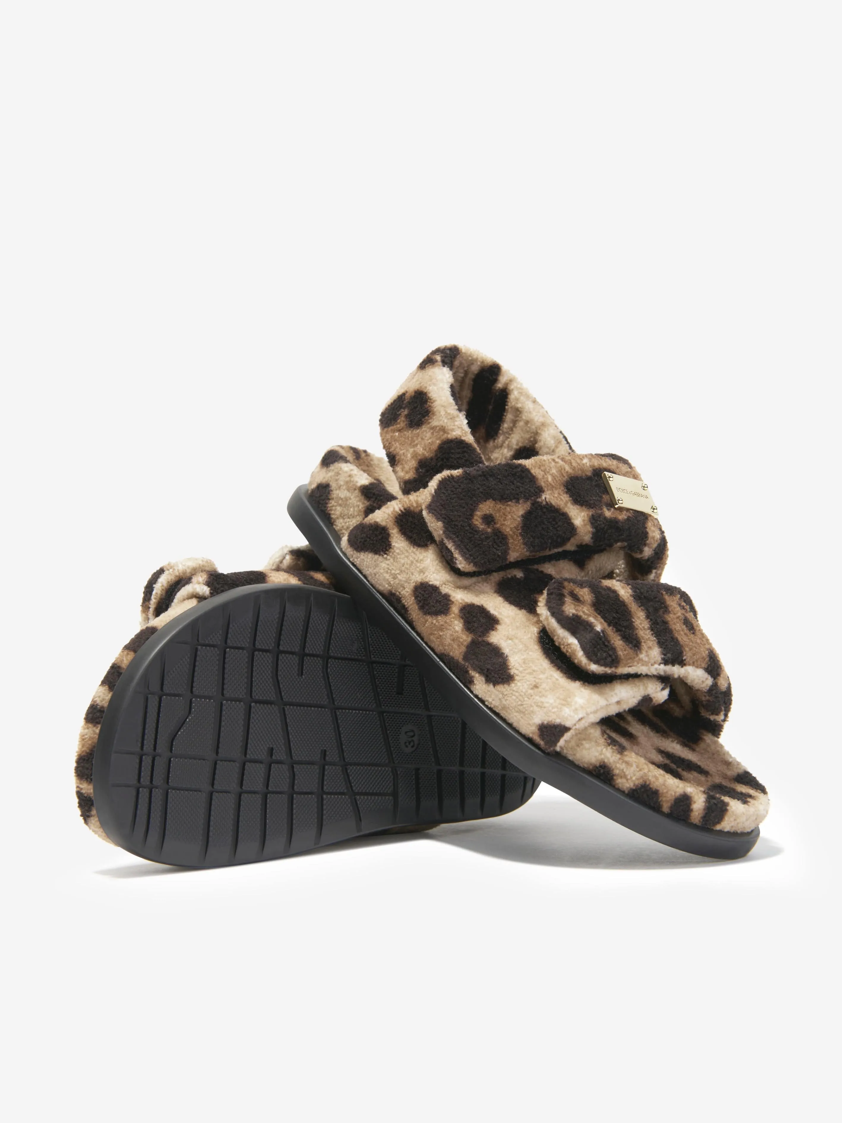 Dolce & Gabbana Mädchen Leopardenmuster Flauschige Sandalen in Beige