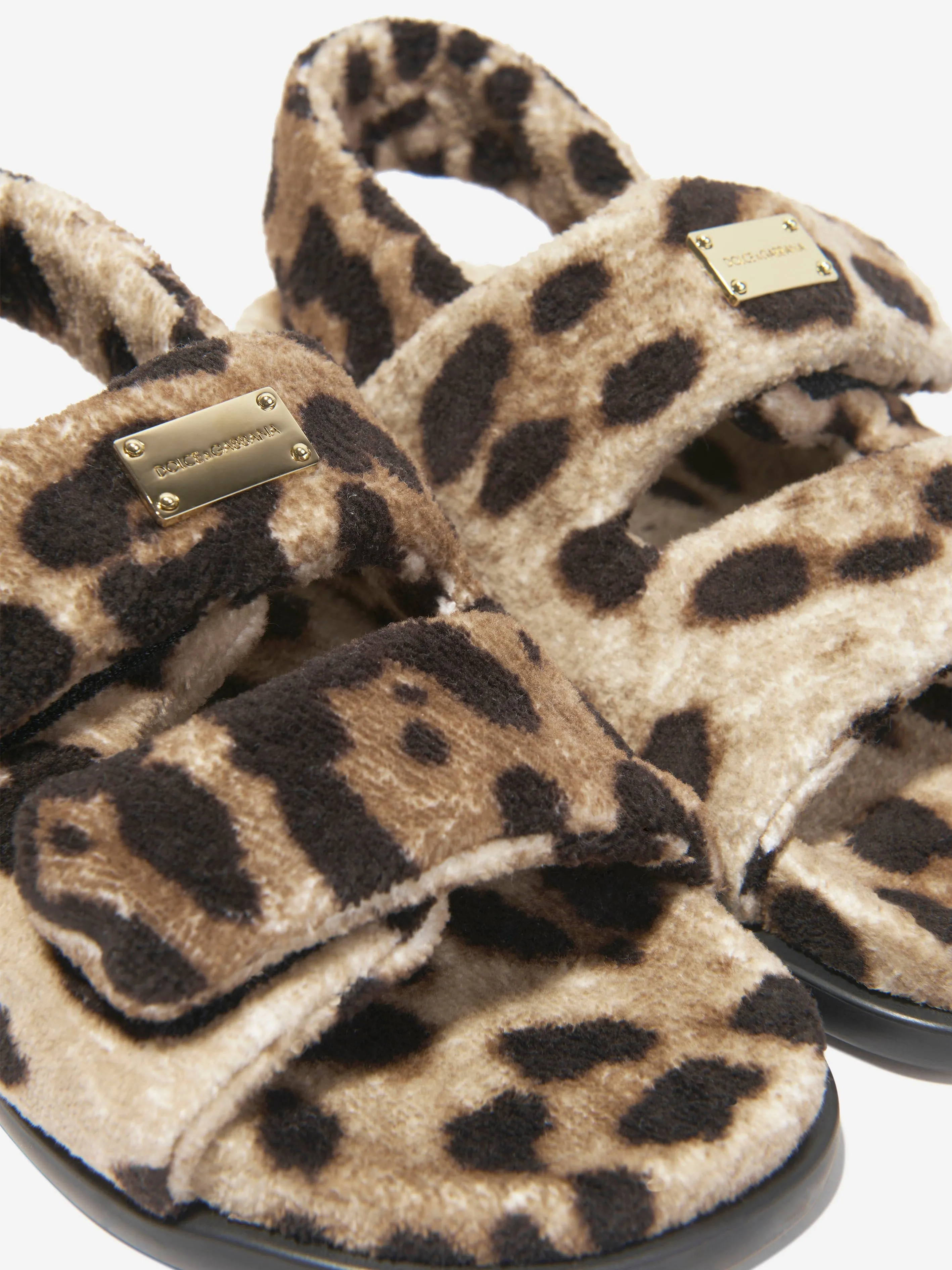 Dolce & Gabbana Mädchen Leopardenmuster Flauschige Sandalen in Beige