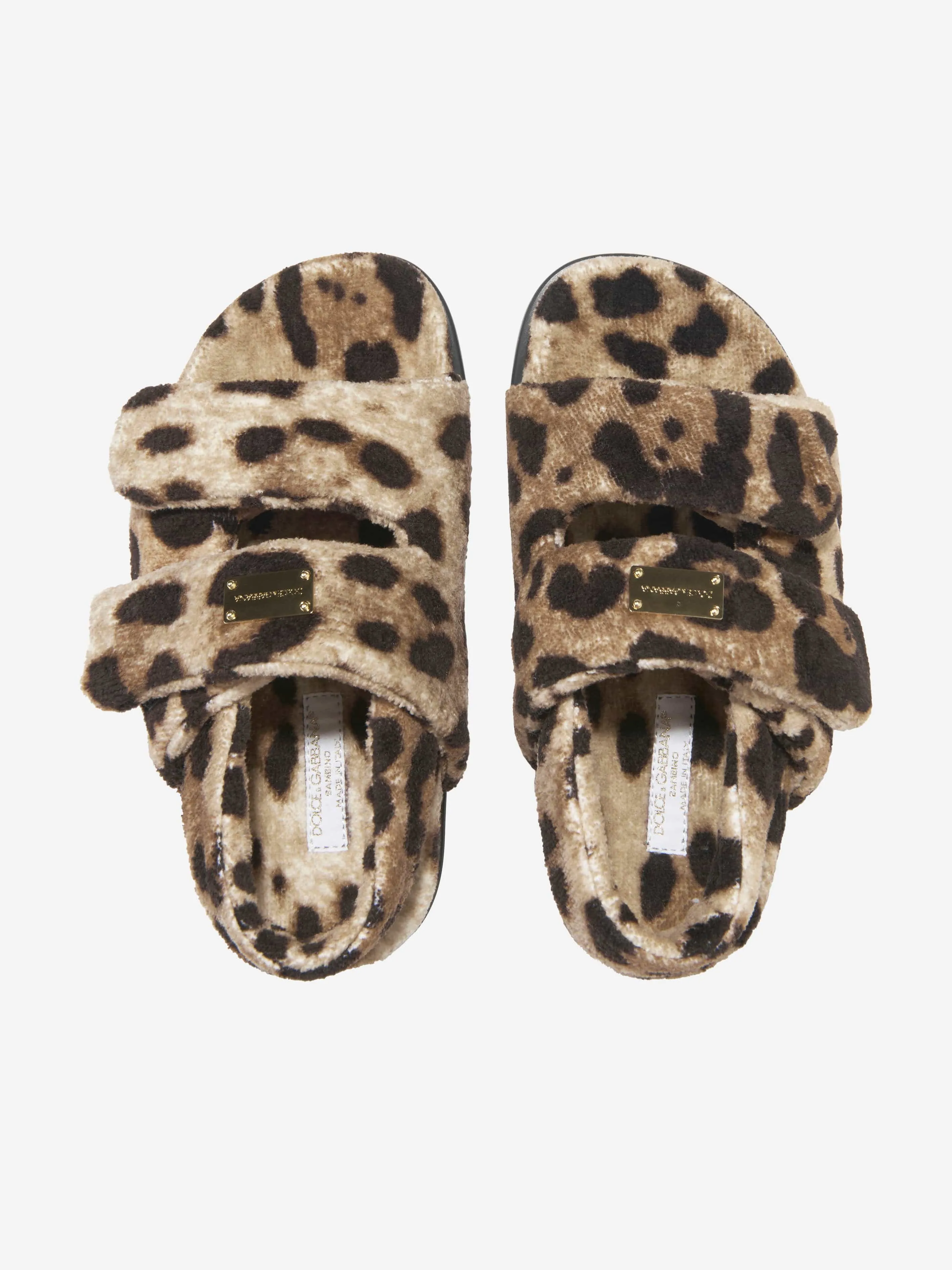 Dolce & Gabbana Mädchen Leopardenmuster Flauschige Sandalen in Beige