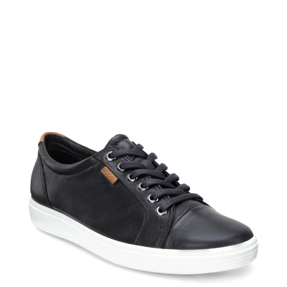 Ecco Damen Soft 7 Leder-Sneaker mit Schnürung in Schwarz