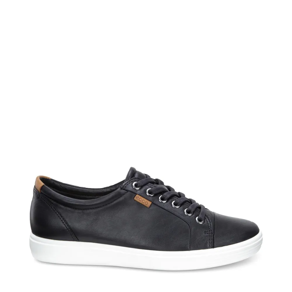 Ecco Damen Soft 7 Leder-Sneaker mit Schnürung in Schwarz