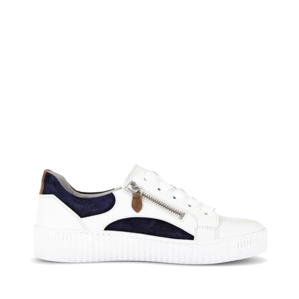 Gabor Damen Sneaker mit Doppel-Reißverschluss in Weiß/Marine/Löwenweiß/Navy/Braun