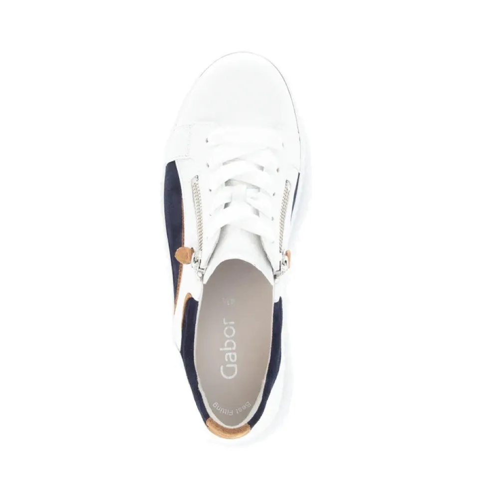 Gabor Damen Sneaker mit Doppel-Reißverschluss in Weiß/Marine/Löwenweiß/Navy/Braun
