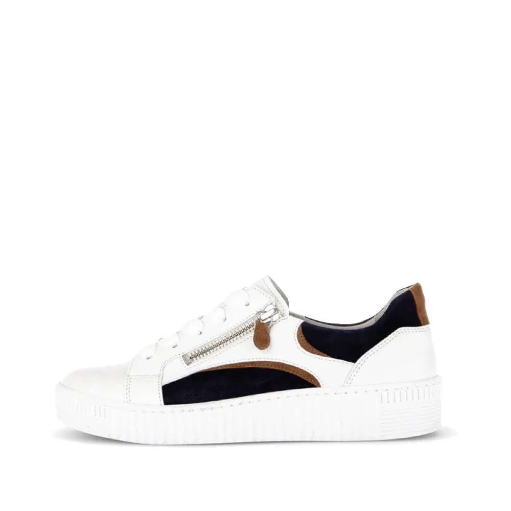 Gabor Damen Sneaker mit Doppel-Reißverschluss in Weiß/Marine/Löwenweiß/Navy/Braun