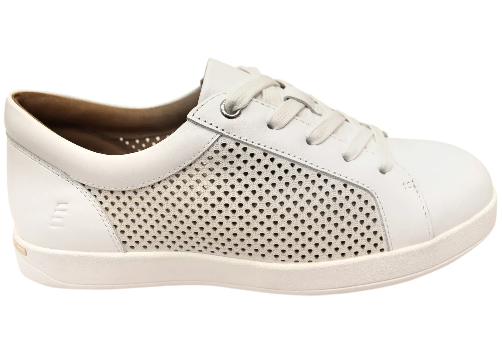 Homyped Damen Lotti Spitze Weißes Leder Weite Passform Freizeitschuhe Homyped Schuhe