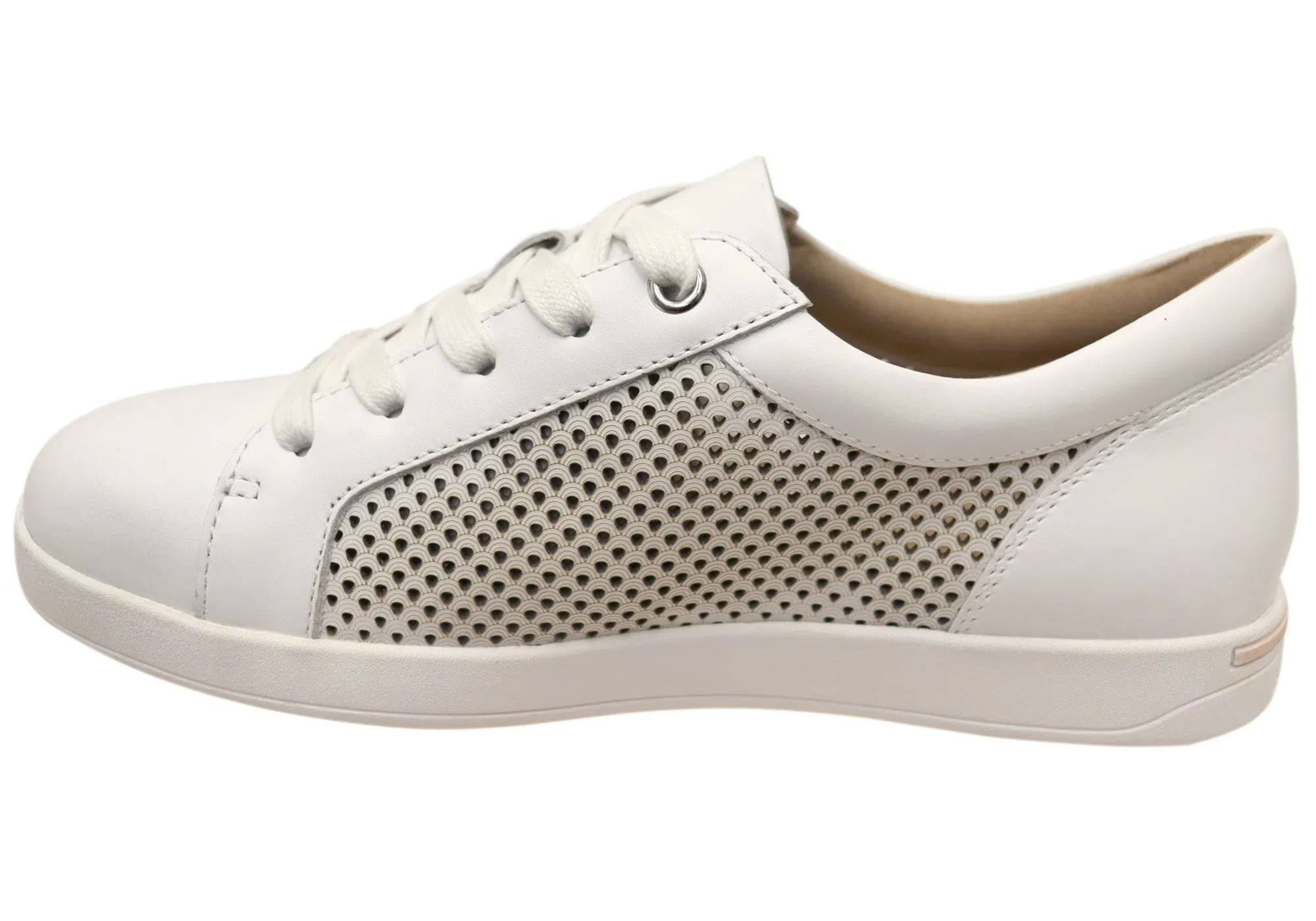 Homyped Damen Lotti Spitze Weißes Leder Weite Passform Freizeitschuhe Homyped Schuhe