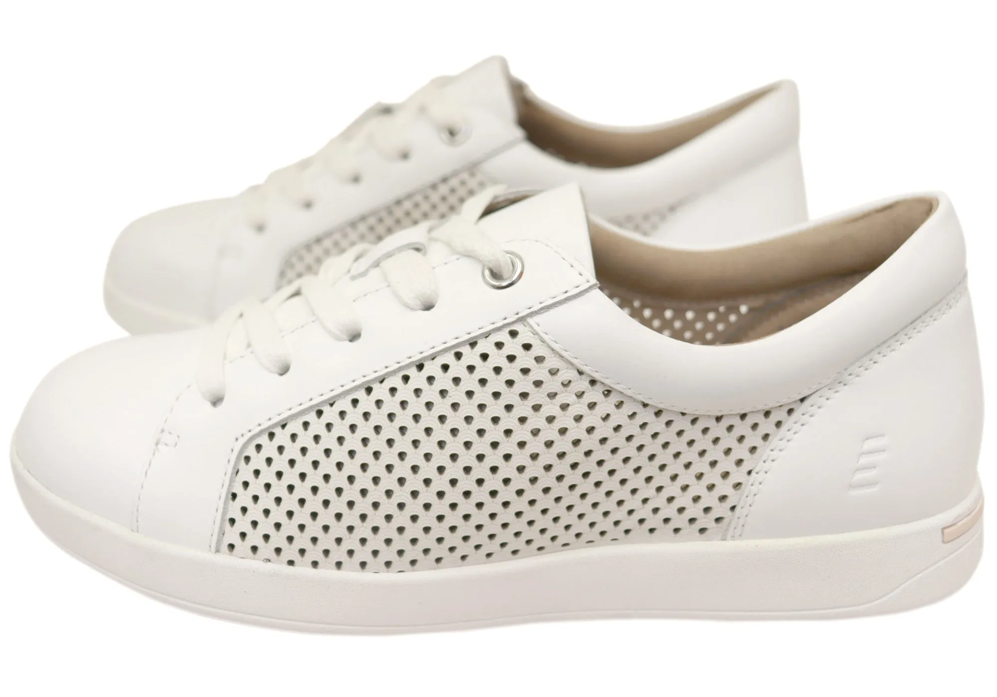 Homyped Damen Lotti Spitze Weißes Leder Weite Passform Freizeitschuhe Homyped Schuhe