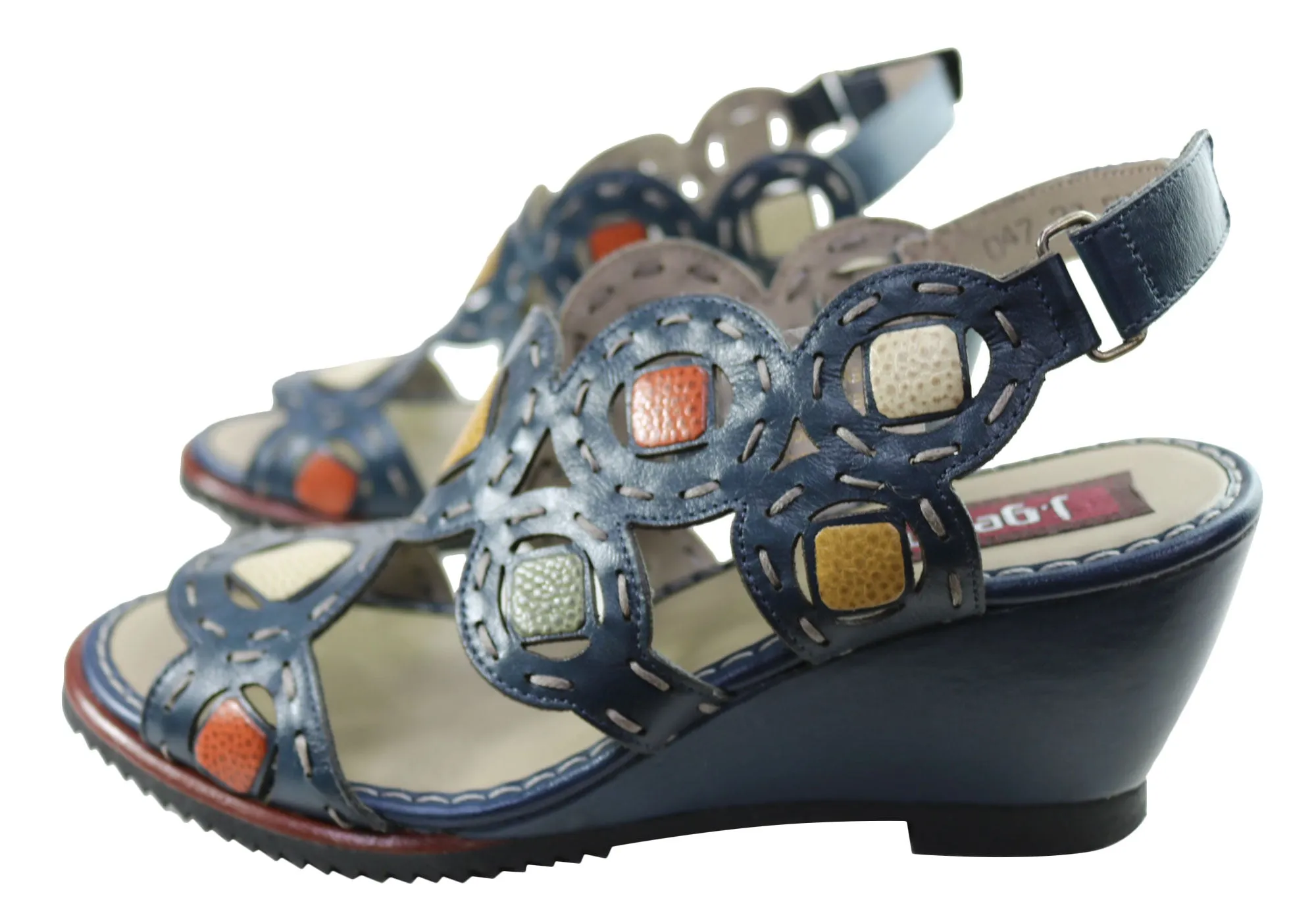 J Gean Sonya Damen Bequeme Keilabsatz-Sandalen aus Leder, Hergestellt in Brasilien J Gean Schuhe