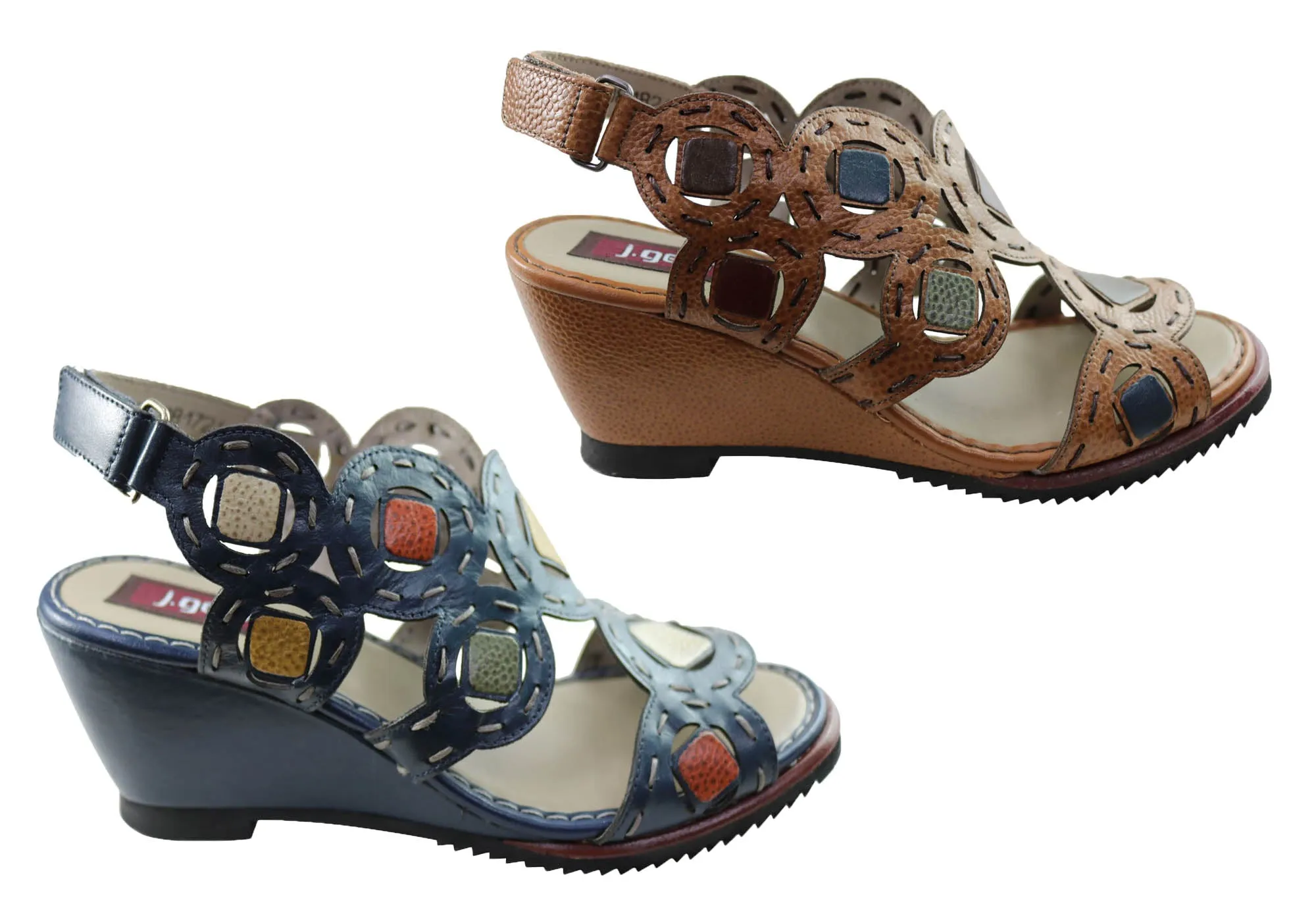 J Gean Sonya Damen Bequeme Keilabsatz-Sandalen aus Leder, Hergestellt in Brasilien J Gean Schuhe